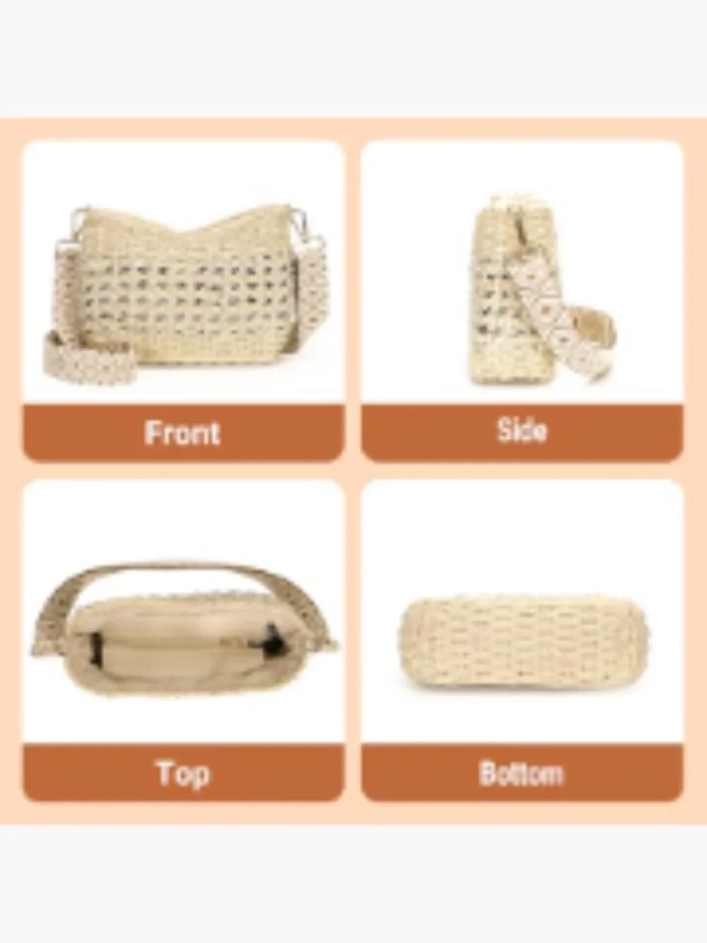 Herald Small Straw Woven Crossbody Bag Shoulder Purse for Women | Zipper